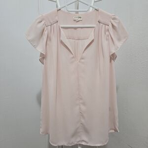 Light Pink Flutter Sleeve Blouse